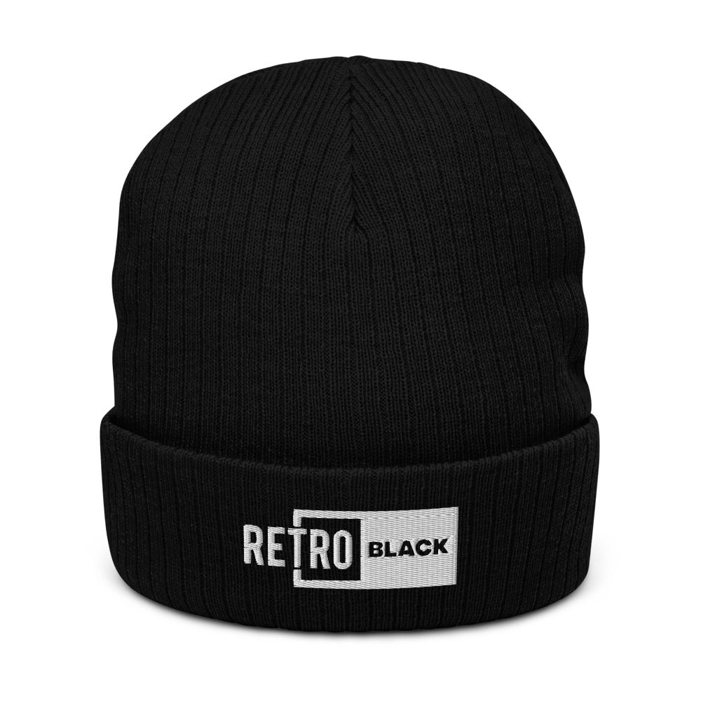 New Retro Black Logo Unisex Recycled Cuffed Beanie - Retro Black