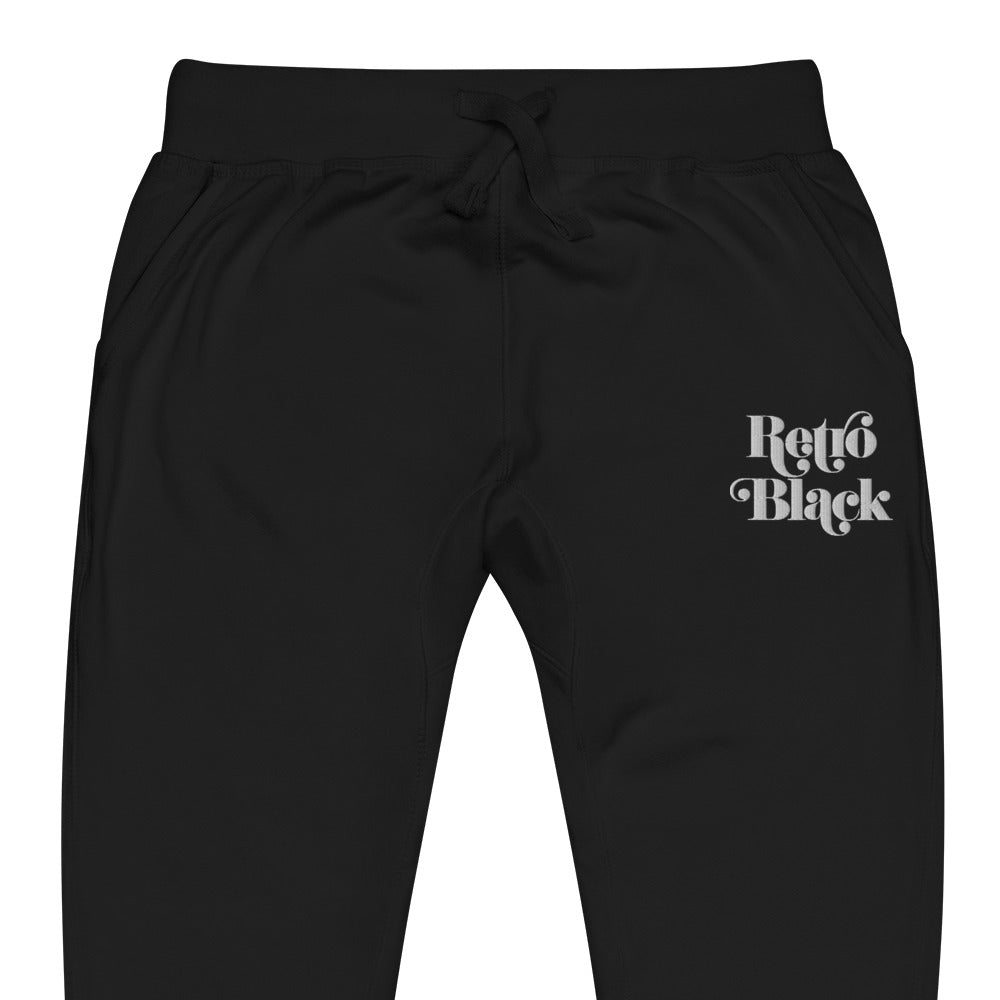 Retro Black Embroidered Unisex fleece sweatpants - Retro Black