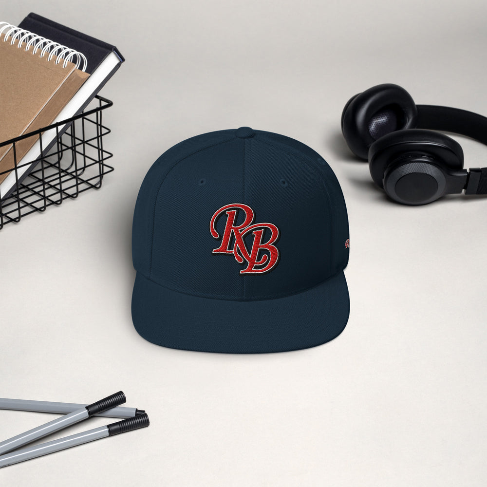 Retro Black Signature Logo snapback hat, embroidered flat brim cap, front view