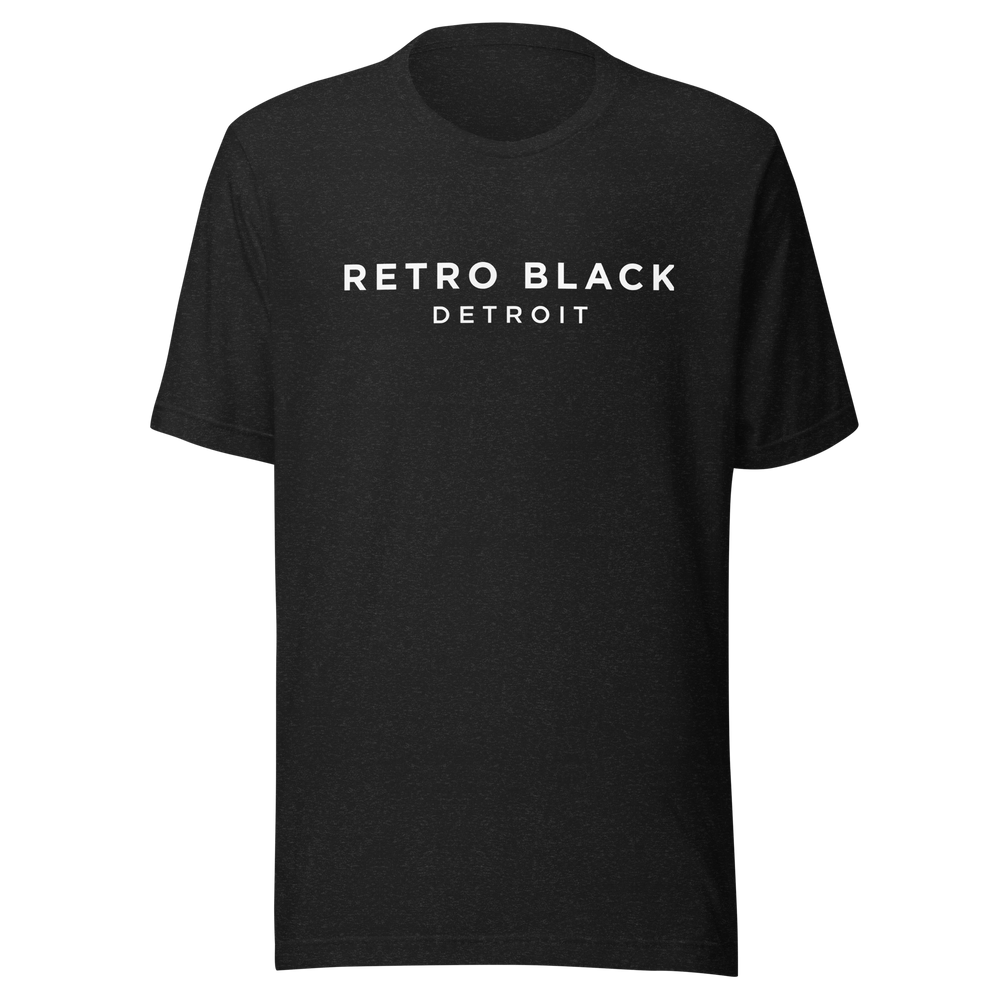 Retro Black Detroit logo unisex t-shirt in black heather, front view