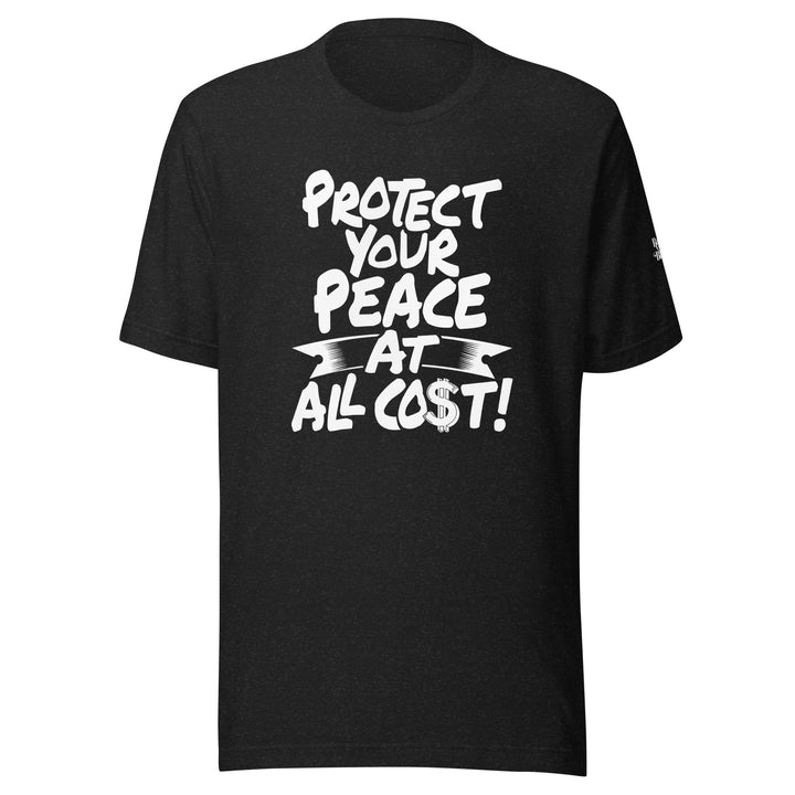 Retro Black Protect Your Peace unisex t-shirt in black heather, front view
