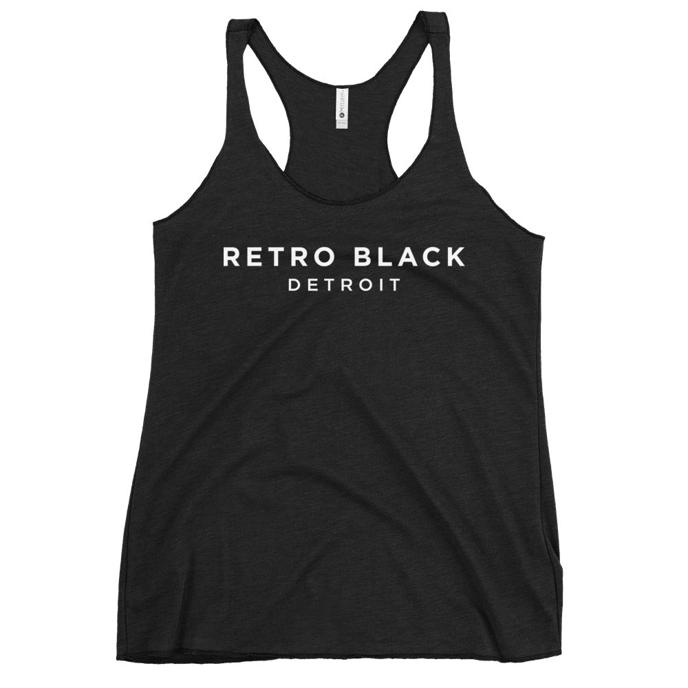 Retro Black Detroit women's racerback tank top, front view